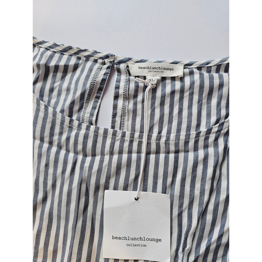 Beachlunchlounge Striped Tie Waist Dress Womens XL Blue White Ruffle Sleeve NEW - Picture 3 of 5